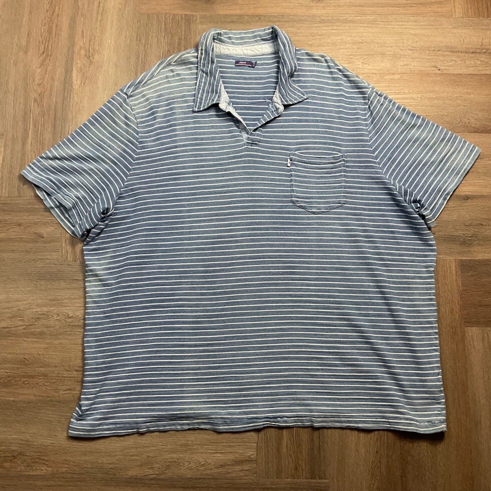johnnie-O Mens Striped Short Sleeve Cotton Pocket Polo Shirt  4XL Blue White